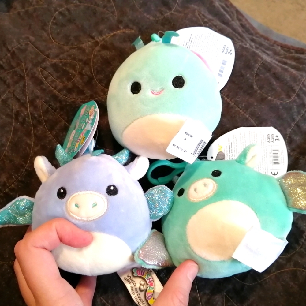 Dragon and snail squishmallow plush clip bundle